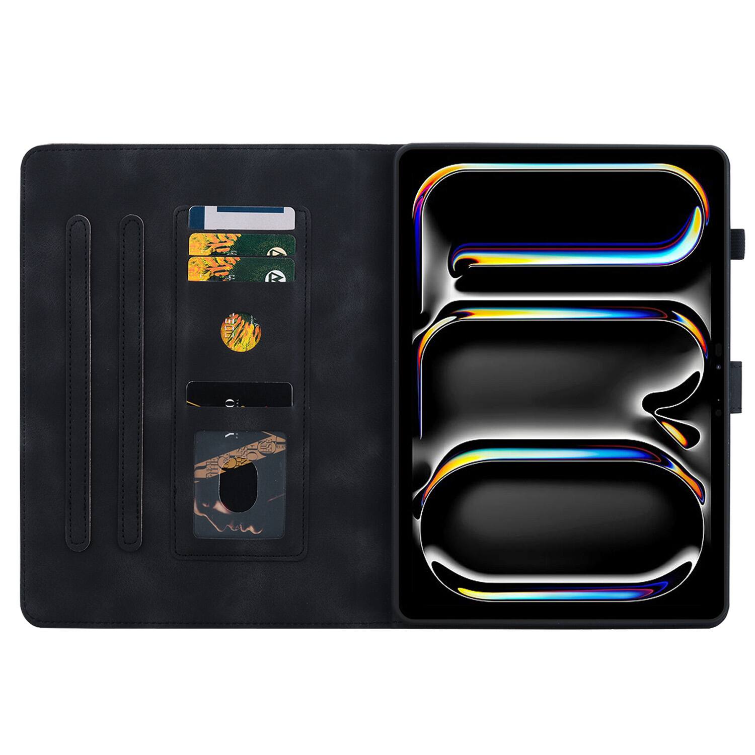 Angle. Dteck - Foilo Case for Apple iPad Pro (M5) 11" 2025 & (M4) 2024,Embossed Pattern PU Leather Flip Card Holder Kickstand Cover - Black.