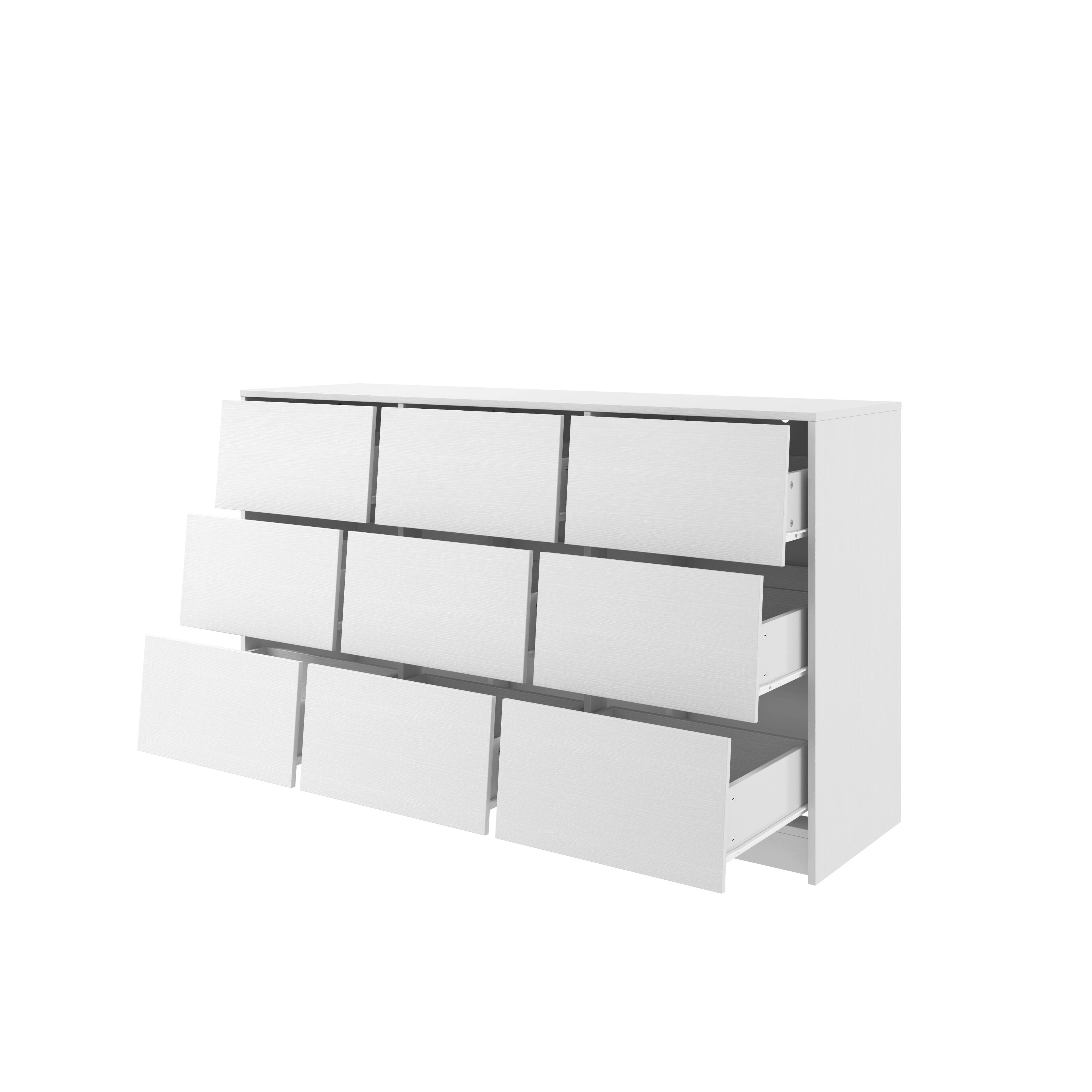 Angle. Famapy - Modern 9-Drawer Dresser for Bedroom, Wide Chest of Drawers with Textured Fronts & Metal Glides - White.