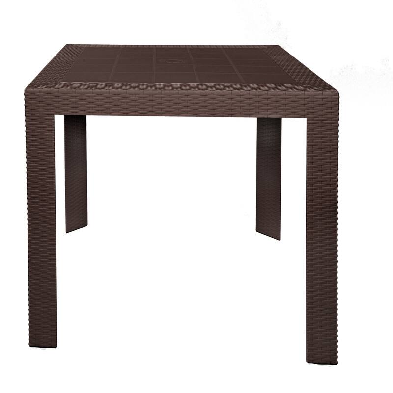 Back. LeisureMod - Mace Weave Design 31Inch Outdoor Dining Table, Weather-Resistant Patio Accent Table, Modern Backyard Furniture - Brown.