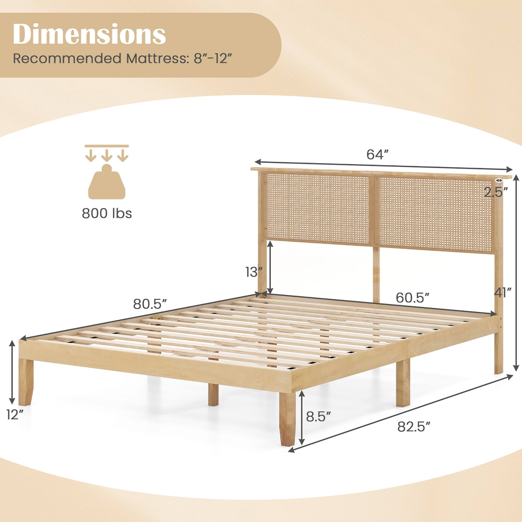 Dimensions  
Recommended Mattress: 8"–12"  

800 lbs  

64"  
2.5"  
13"  
60.5"  
41"  
12"  
8.5"  
82.5"  
80.5"