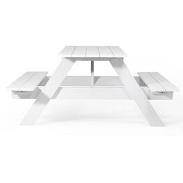 WestinTrends - Greenville Outdoor 70" HDPE Plastic Picnic Table Bench With Umbrella Hole - White