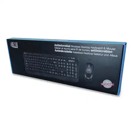 ADESSO: 1 N. oF A 1 - - - . N A N A : . 7 1 - Y . a . . I Antimicrobial Wireless Desktop Keyboard & Mouse sans fil de bureau Antimikrobielle Kabellose antimicrobien Desktop-Tastatur und -Maus I I : = . . 1l 2 a E T 5 - ANTIMICROBIAL
Antimicrobial Wireless Desktop Keyboard & Mouse
Clavier et souris sans fil de bureau antimicrobien
Antimikrobielle Kabellose Desktop-Tastatur und -Maus