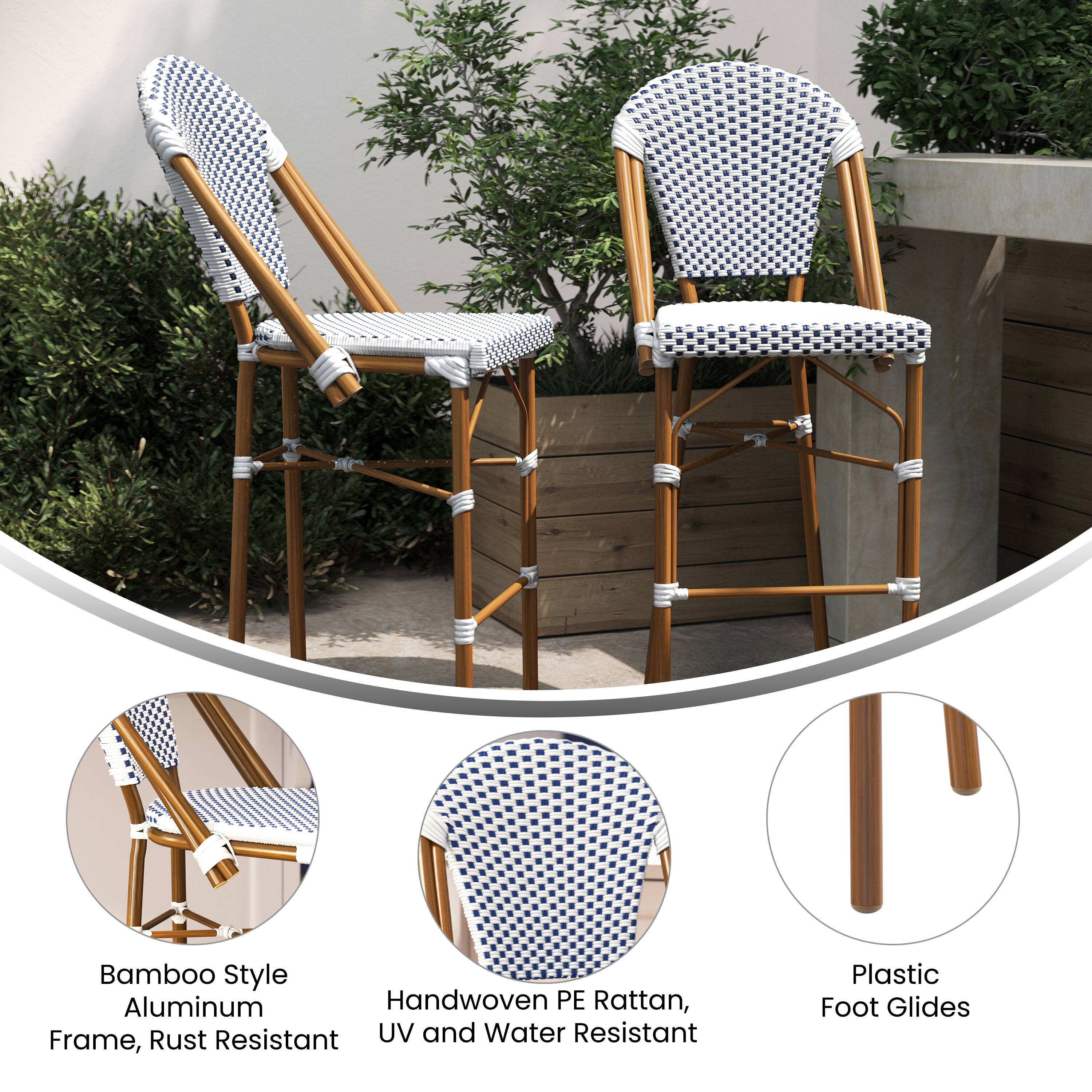 Bamboo Style Aluminum Handwoven PE Rattan, Frame, Rust Resistant UV and Water Resistant Plastic Foot Glides