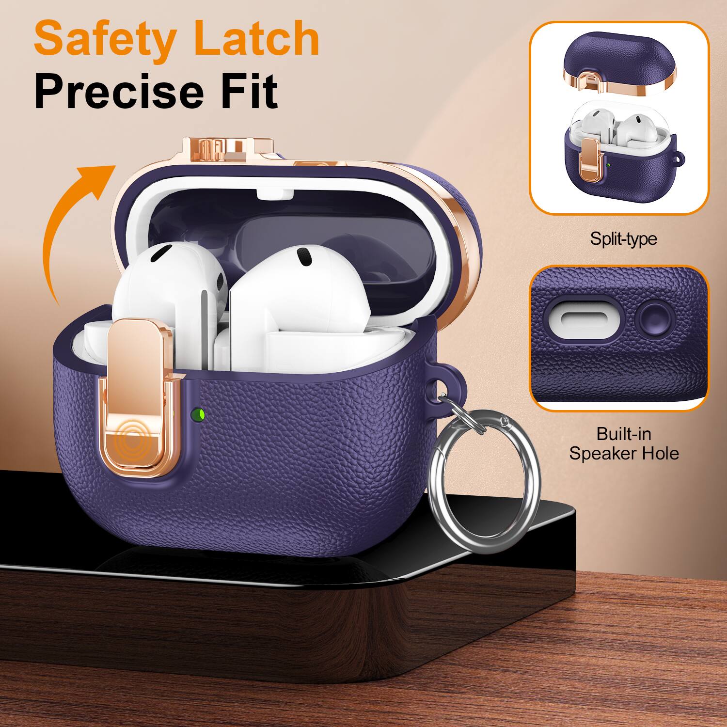 Safety Latch  
Precise Fit  

Split-type  

Built-in Speaker Hole