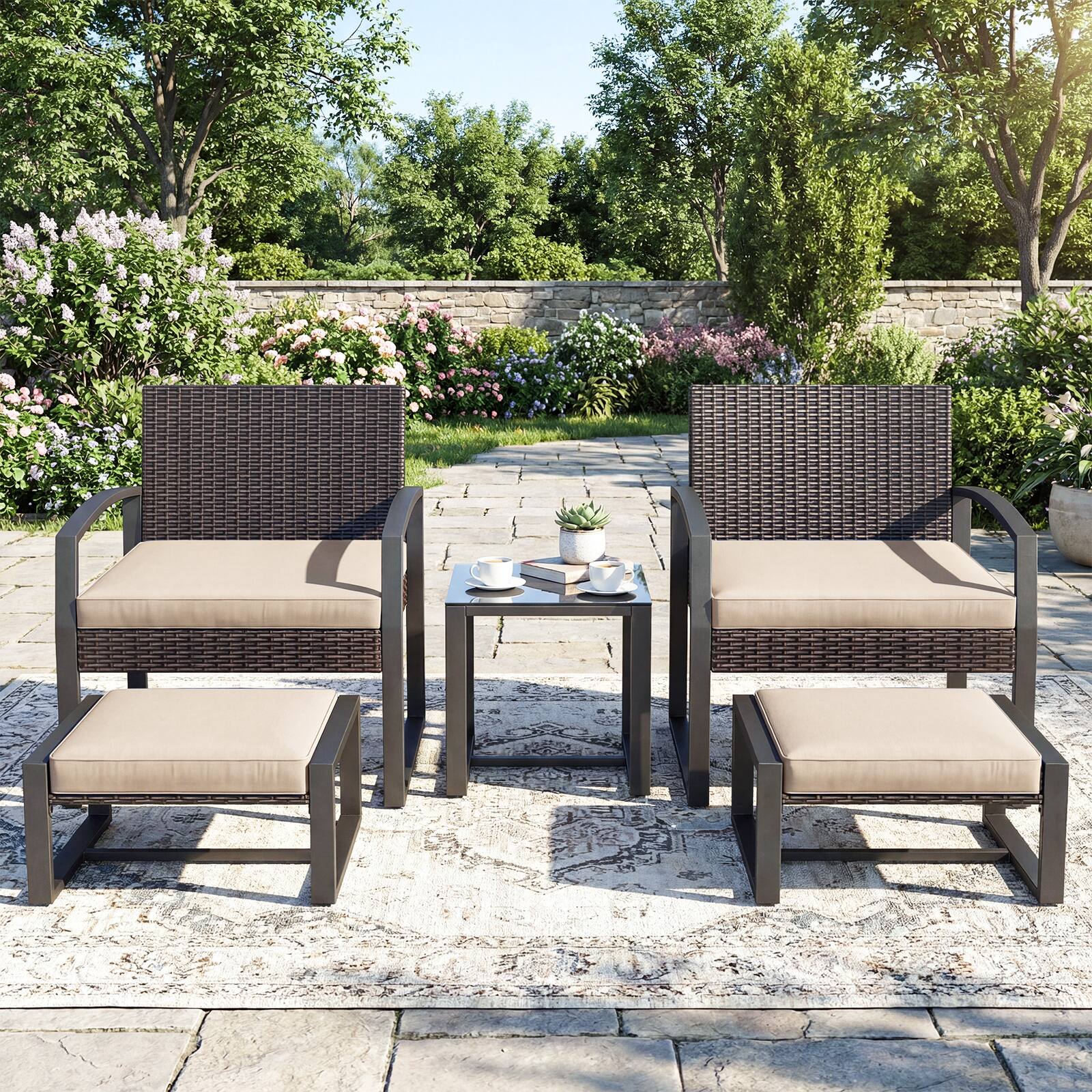 Alt View 3. Costway - Costway Outdoor Furniture Set, Patio Rattan Conversation Set for Balcony,Porch, Backyard - Mix Brown+Beige.