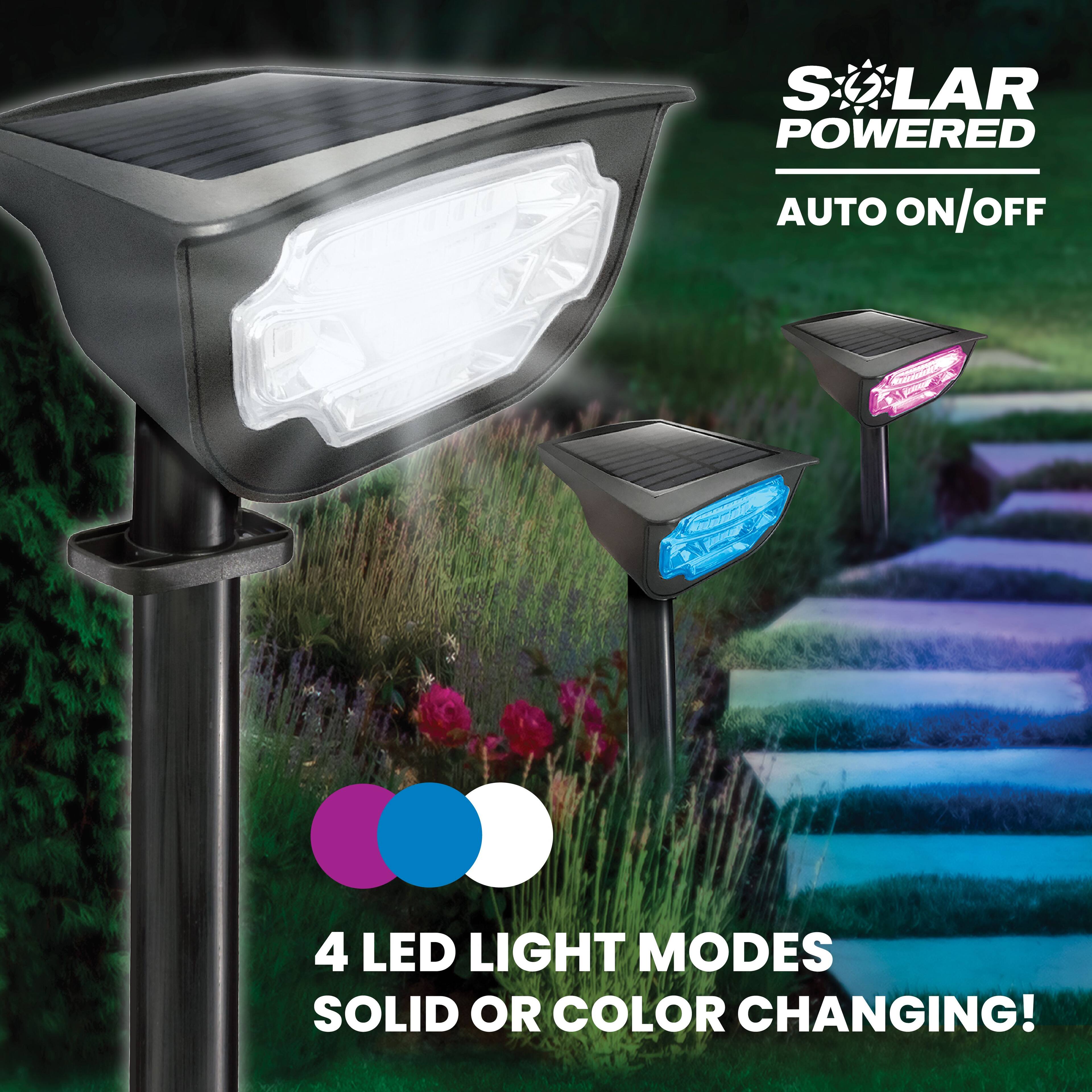 SOLAR POWERED  
AUTO ON/OFF  

4 LED LIGHT MODES  
SOLID OR COLOR CHANGING!