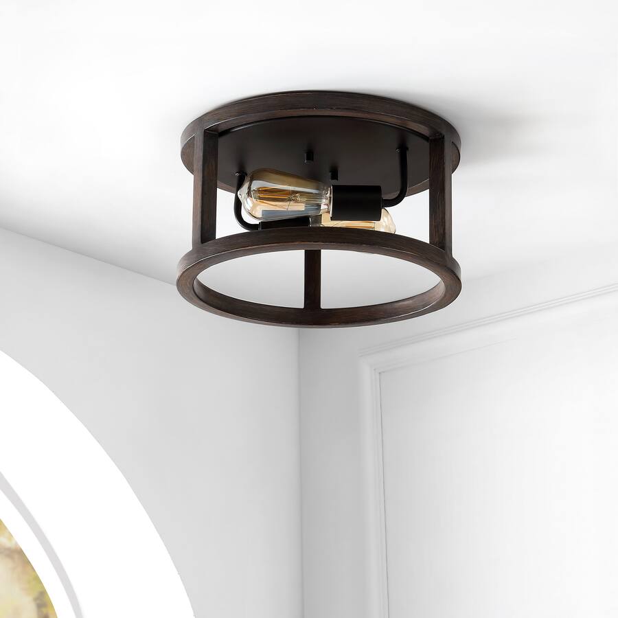 Jonathan Y Atelier 12.75" 2 Light Iron Rustic Industrial LED Flush ...