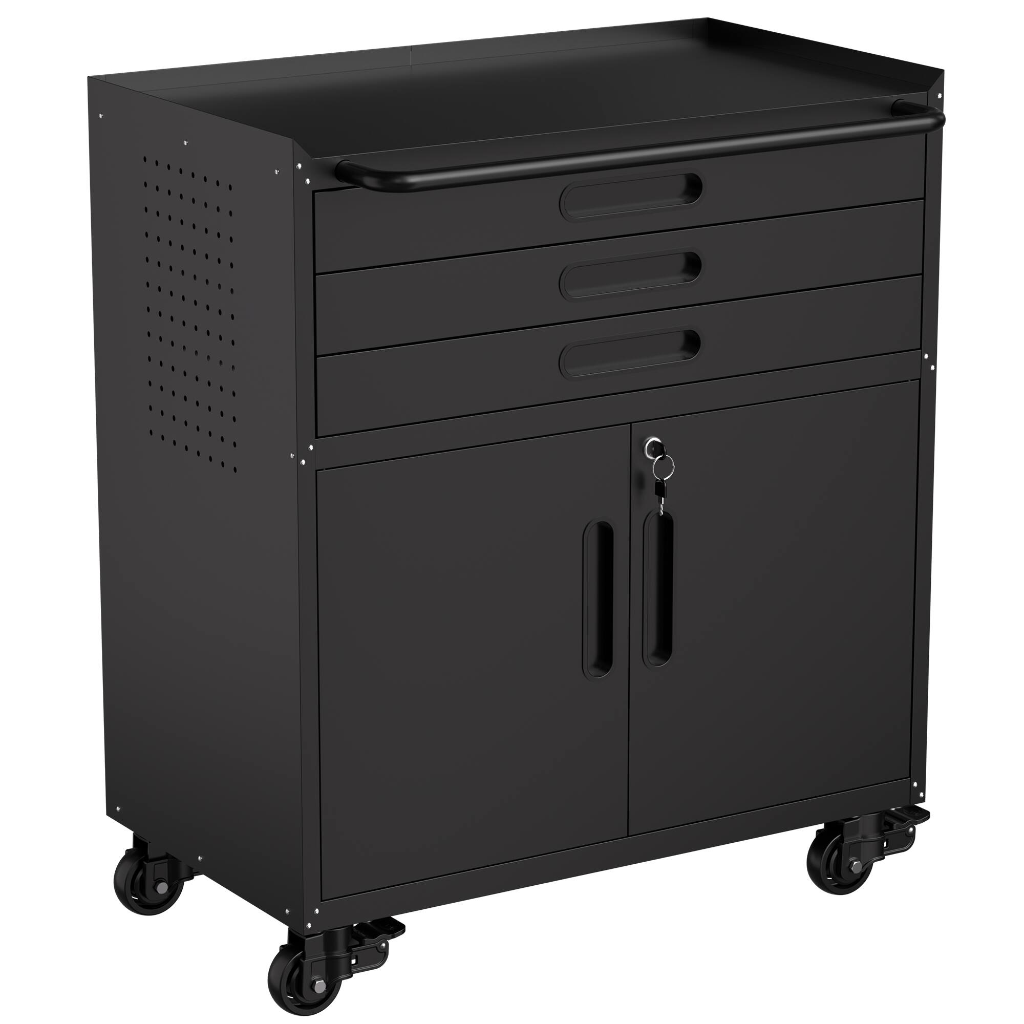 Back. LOVMOR - 34.3 Inch Heavy Duty Rolling Metal Tool Cabinet with Lockable Doors 3 Drawers Mobile Workbench for Garage Workshop Home.