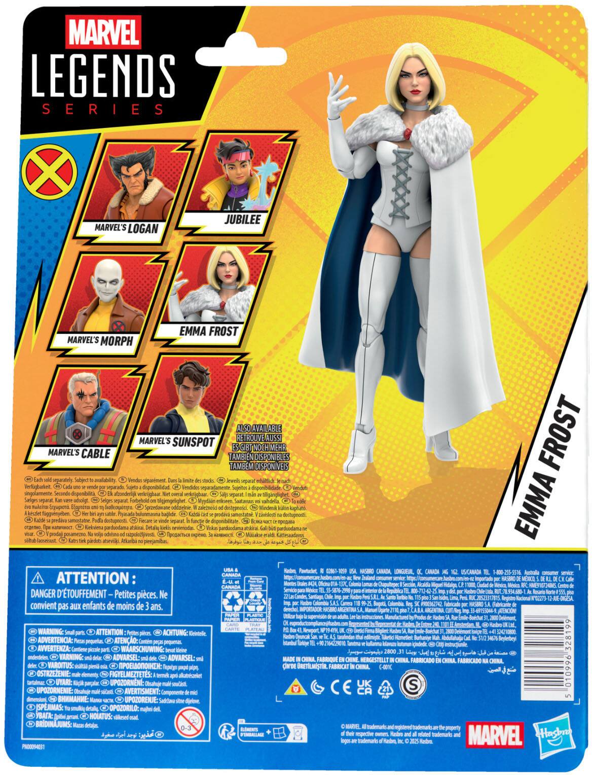 Sure, here is the corrected and grouped text from the image:

---

**MARVEL LEGENDS SERIES**

- MARVEL'S LOGAN
- JUBILEE
- MARVEL'S MORPH
- EMMA FROST
- MARVEL'S CABLE
- MARVEL'S SUNSPOT

**ALSO AVAILABLE:**
- JUBILEE
- MARVEL'S MORPH
- EMMA FROST

**TAMBÉM DISPONÍVEIS:**
- JUBILEE
- MARVEL'S MORPH
- EMMA FROST

**TAMBÉN DISPONIBLES:**
- JUBILEE
- MARVEL'S MORPH
- EMMA FROST

**TAMBÉN DISPONIBLES:**
- JUBILEE
- MARVEL'S MORPH
- EMMA FROST

**TAMBÉN DISPONIBLES:**
- JUBILEE
- MARVEL'S MORPH
- EMMA FROST

**TAMBÉN DISPONIBLES:**
- JUBILEE
- MARVEL'S MORPH
- EMMA FROST

**TAMBÉN DISPONIBLES: