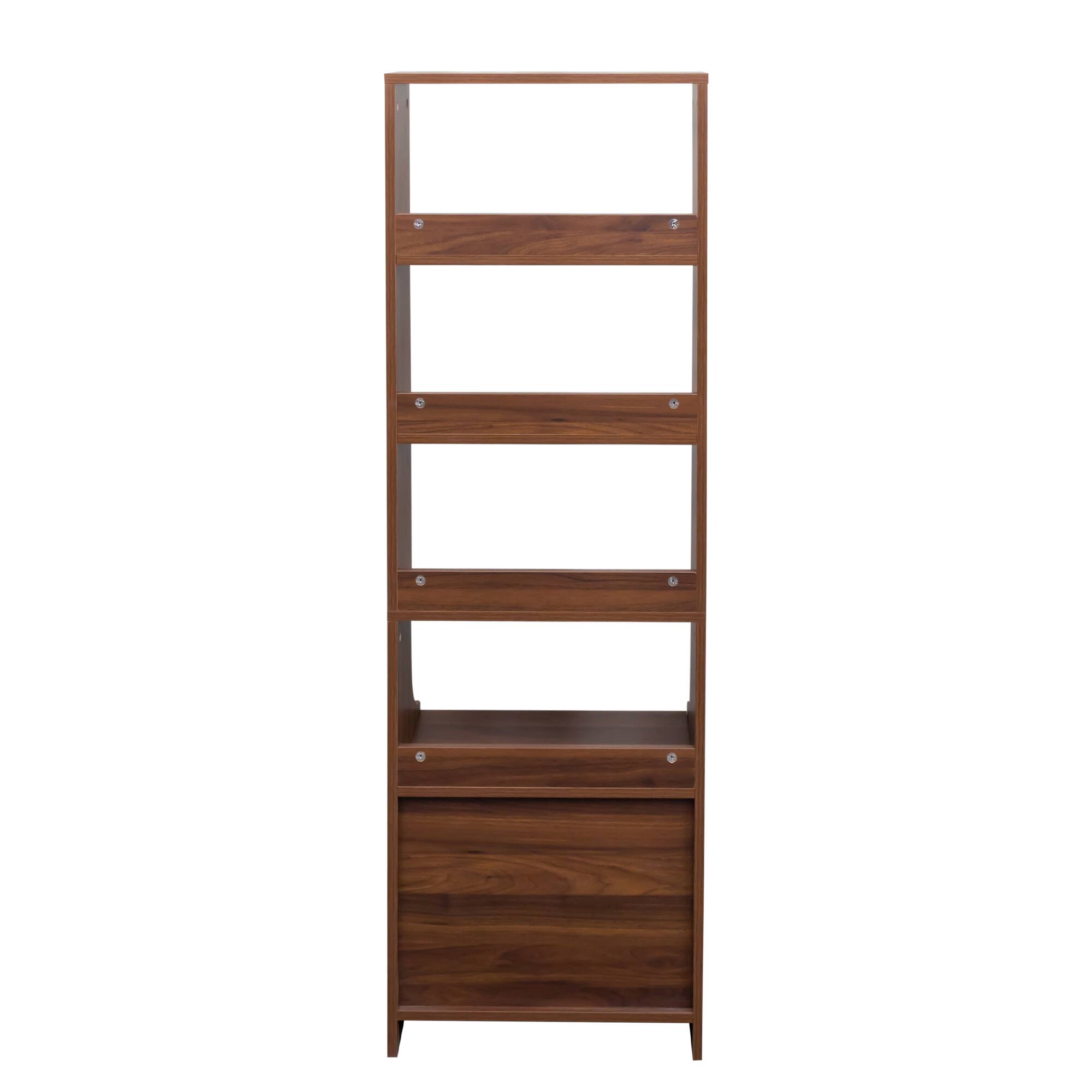 Alt View 1. Tiramisubest - Compact Night Stand with Bookshelf and Drawers for Bedroom Storage - Brown.