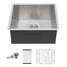 Siljoy - Laundry Sink 23 Inch - 23x18x12 Inch Undermount Utility Sink Deep Single Bowl 16 Gauge Stainless Steel Tub Sinks - Brushed Nickel