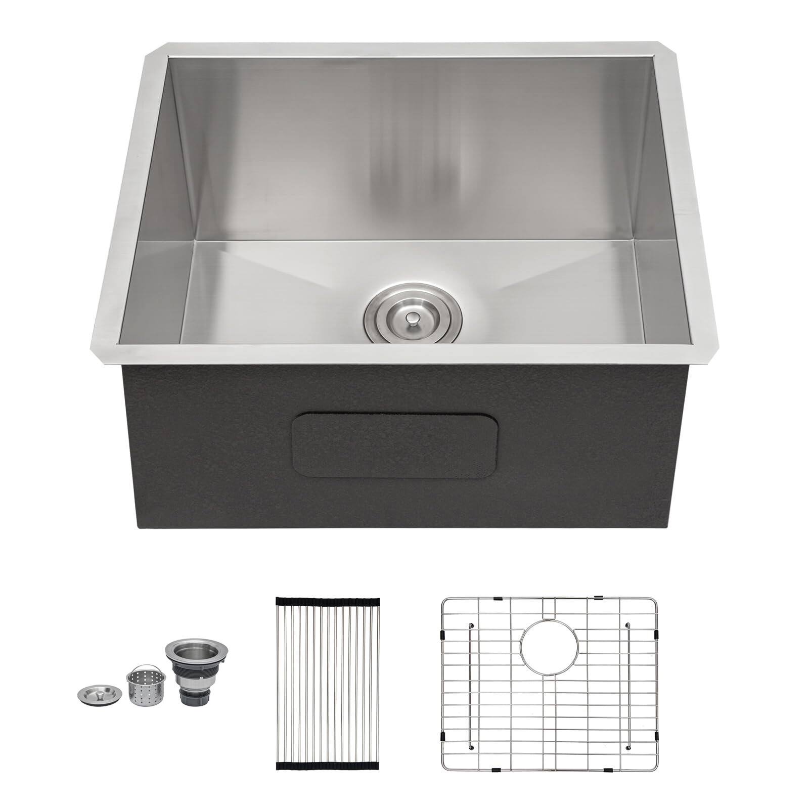 Front. Siljoy - Laundry Sink 23 Inch - 23x18x12 Inch Undermount Utility Sink Deep Single Bowl 16 Gauge Stainless Steel Tub Sinks - Brushed Nickel.