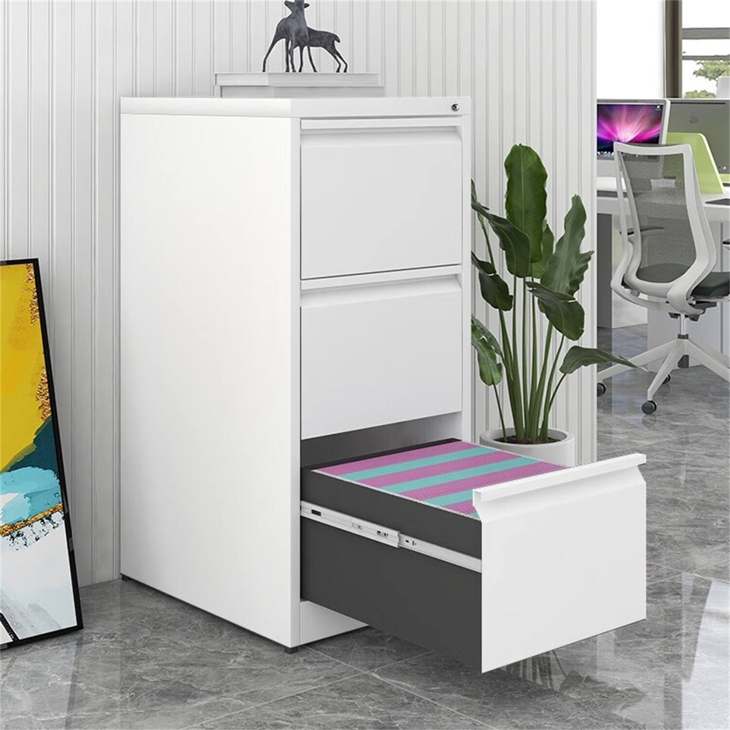 Alt View 1. COWLOWN - 3 Drawer Lockable Metal Vertical File Cabinet White Narrow Fits A4 Legal Letter Home Office Assembly Required.
