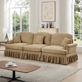 Anysun - Mid-Century Chenille 3-Seat Sofa - Flared Arms, Ruffled Skirt & Spindle Legs for Living Room - Coffee