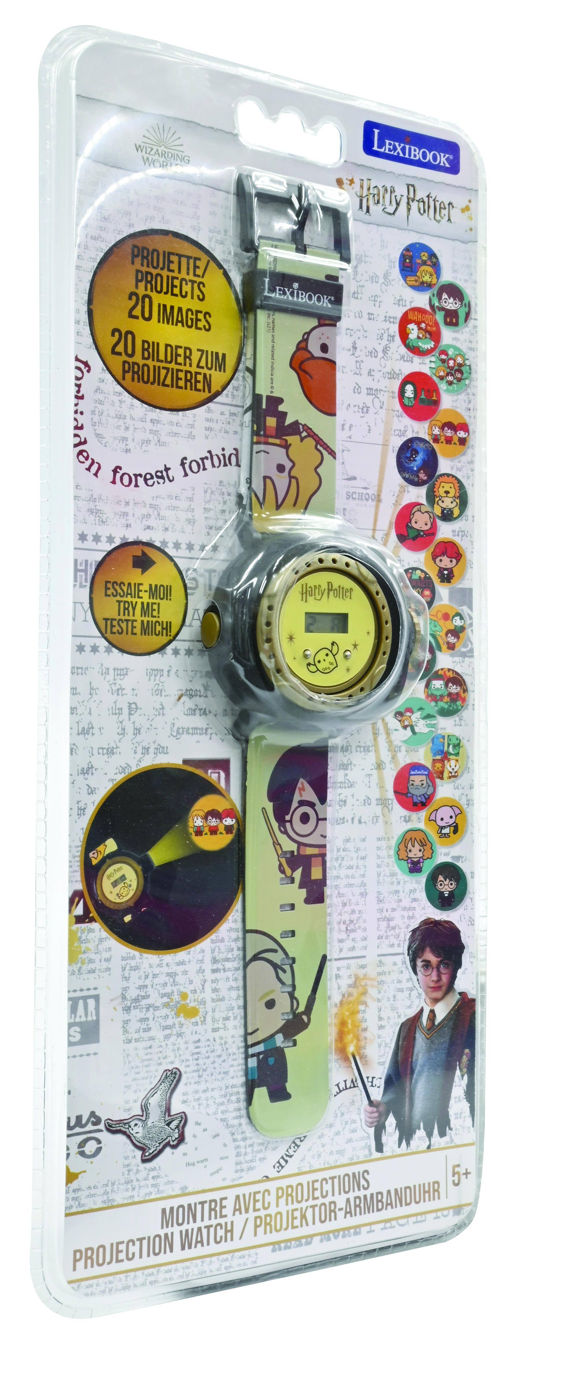 WIZARDING WORLD  
LEXIBOOK  
Harry Potter  

PROJETTE/ PROJECTS  
20 IMAGES - 20 BILDER ZUM PROJIZIEREN  

ESSAIE-MOI! TRY ME! TESTE MICH!  

PROJECTION WATCH / PROJEKTOR-ARMBANDUHR  
5+