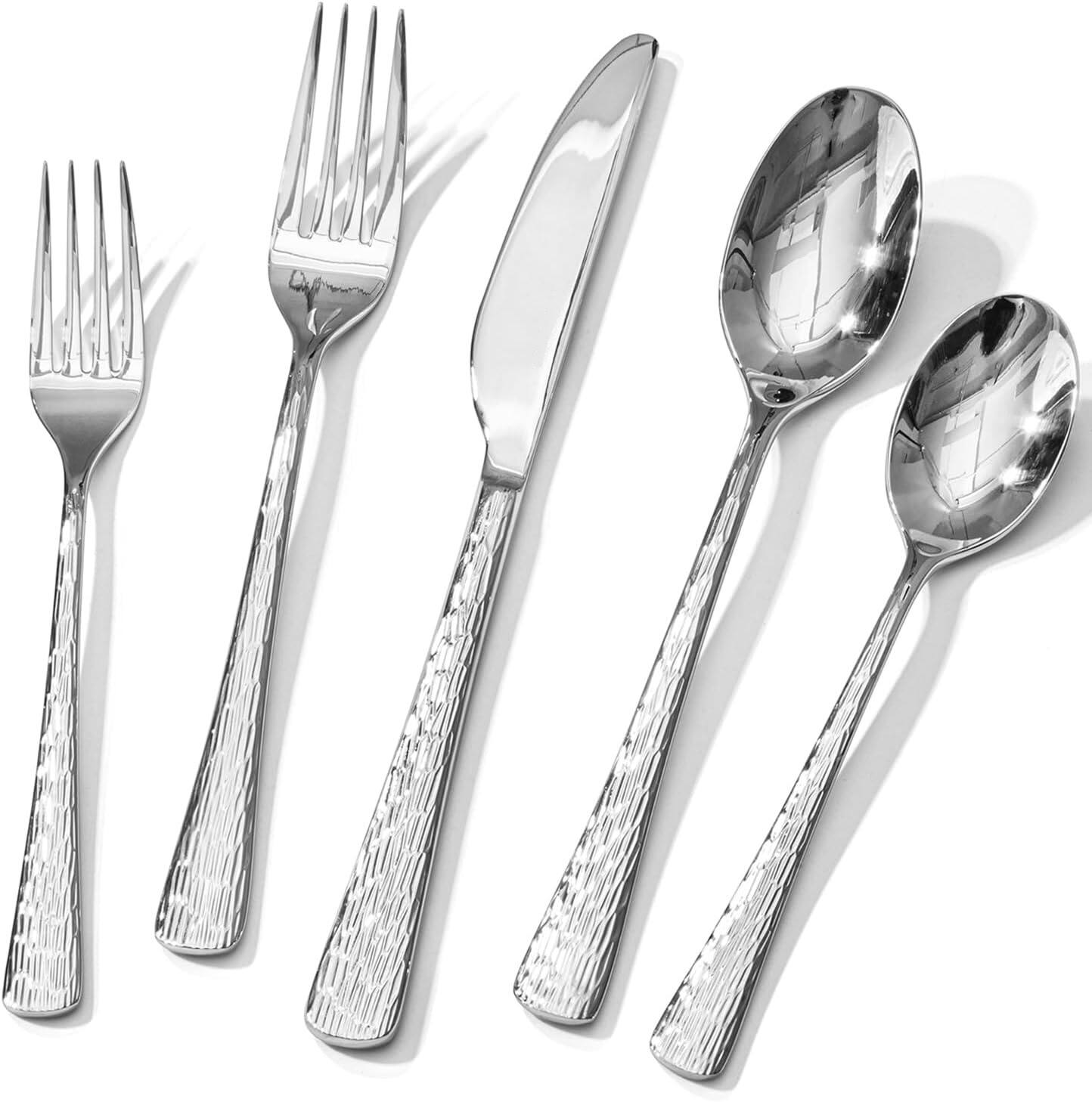 Front. Dazzed Corner - 20-Piece Stainless Steel  Silverware Set, Flatware Set - Silver.
