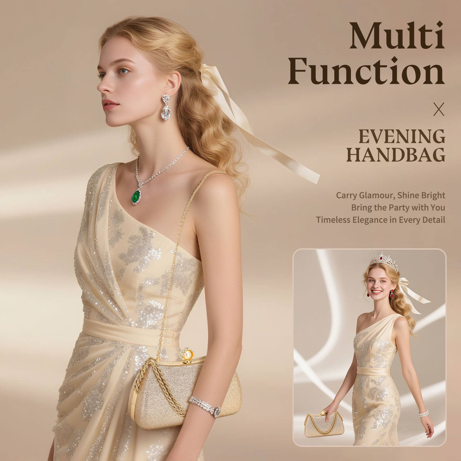 Multi Function X EVENING HANDBAG  
Carry Glamour, Shine Bright  
Bring the Party with You  
Timeless Elegance in Every Detail