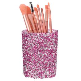 Unique Bargains - Crystal Makeup Brush Holder Storage Box Round Pencil Case, 2.9x2.9x3.8in Multifunctional Rhinestone Pen Holder - Rose Red