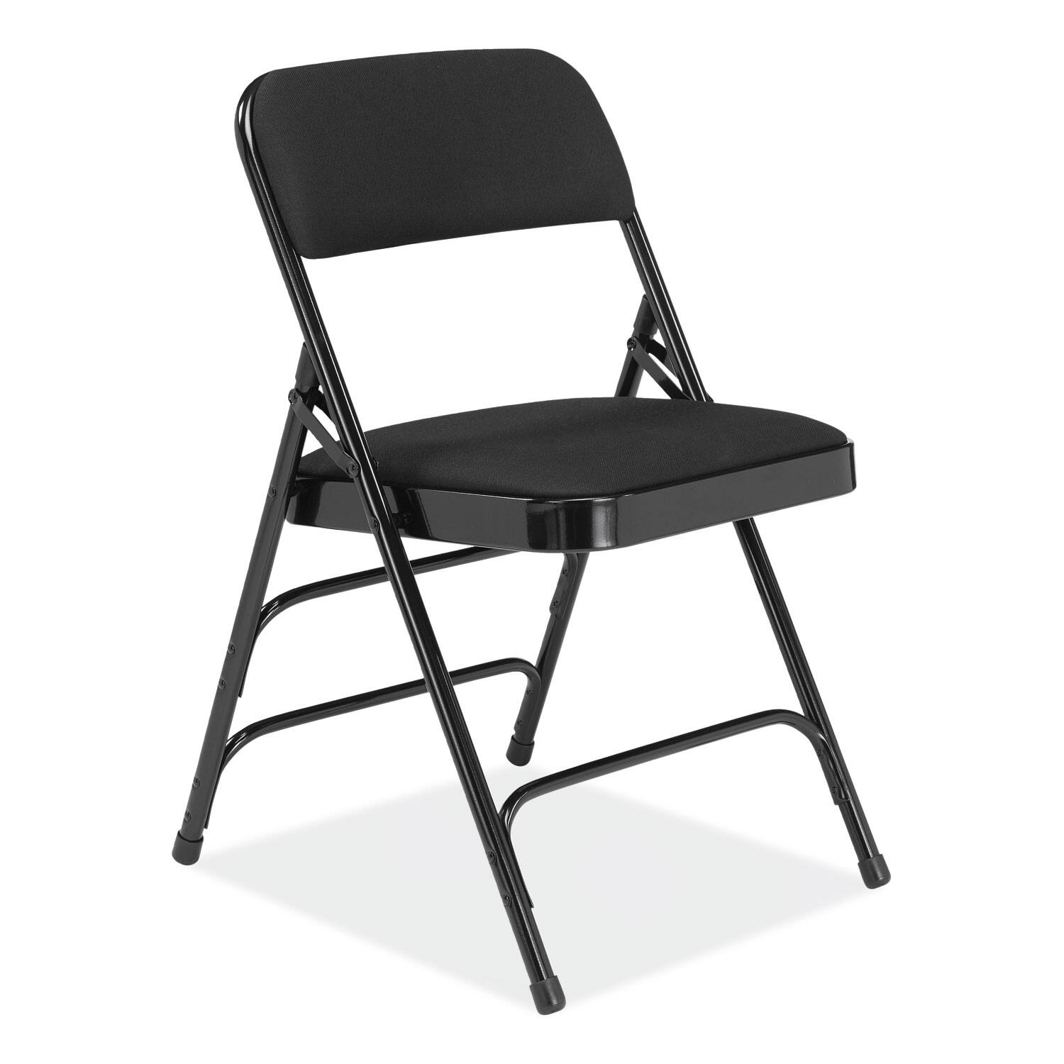 Angle. National Brand - 2300 Series Fabric Upholstered Triple Brace Premium Folding Chair Supports Up to 500 lb Midnight Black 4/Carton - Black.