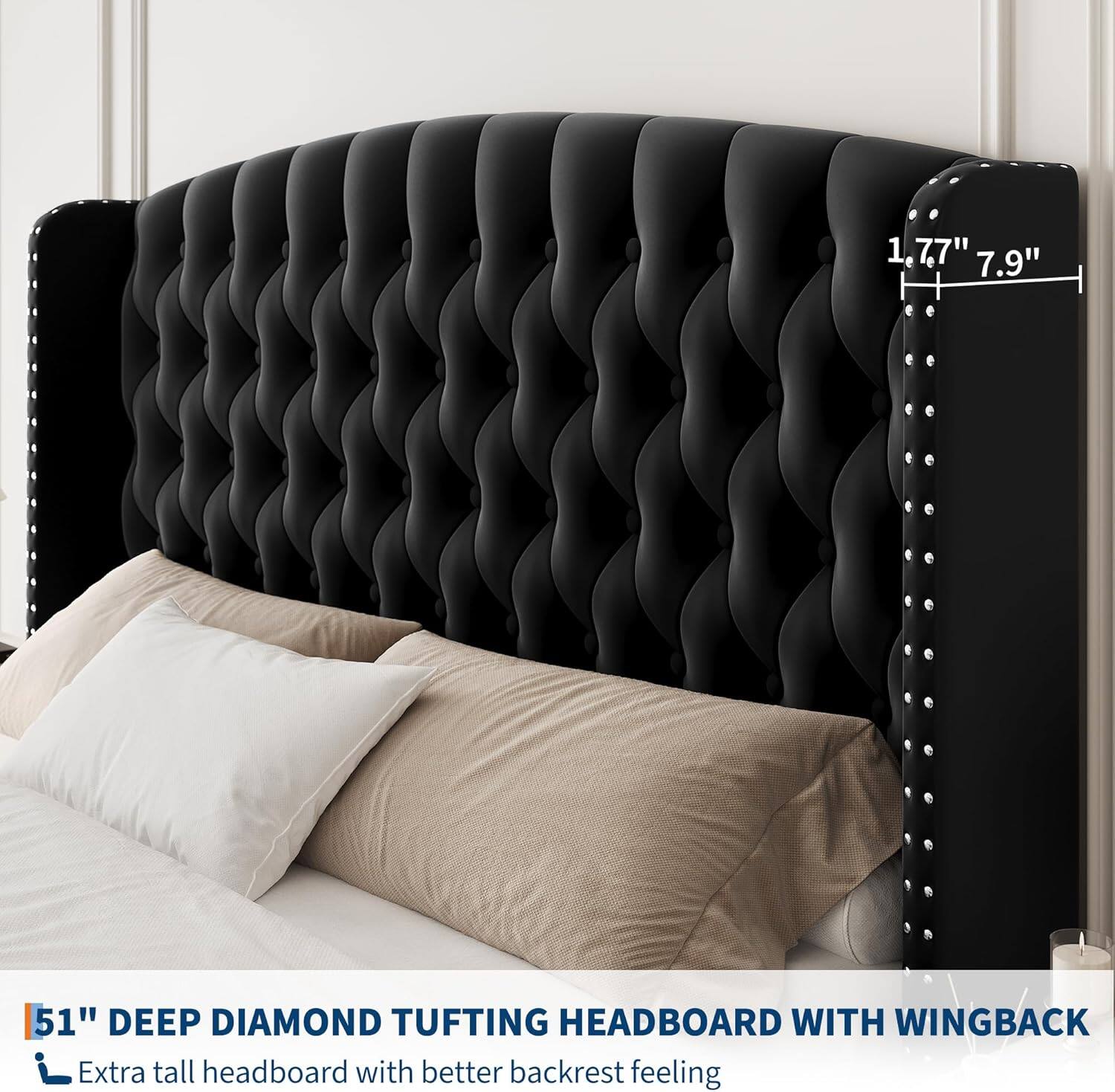51" Deep Diamond Tufting Headboard with Wingback  
Extra tall headboard with better backrest feeling