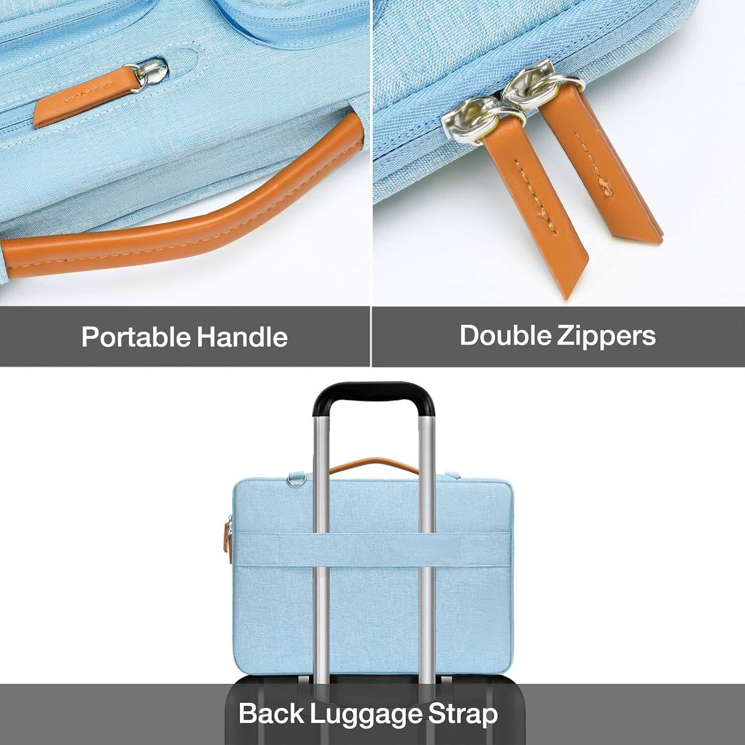 Portable Handle  
Double Zippers  
Back Luggage Strap
