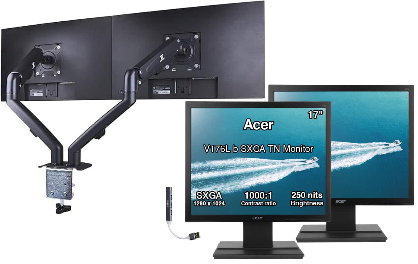 "Acer - V176L b 17"" SXGA TN Monitor, 5ms Response Time, VGA (UM.BV6AA.002) 2 Pack w/DKZ Hub & Ergoflexy Dual Mount Arms - Black" price history on PriceWatchPro
