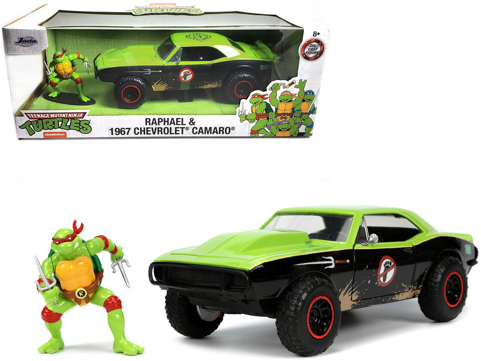 1967 Chevrolet Camaro Offroad Bright Green & Matt Black (Dirty Version) & Raphael Figure 1/24 Diecast Model Car by Jada price history on PriceWatchPro