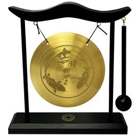 Refined Abode Design - Tai Chi Double Dragon Brass Desk Gong 19cm – Meditation Sound Therapy with Coins Base - Fh1306