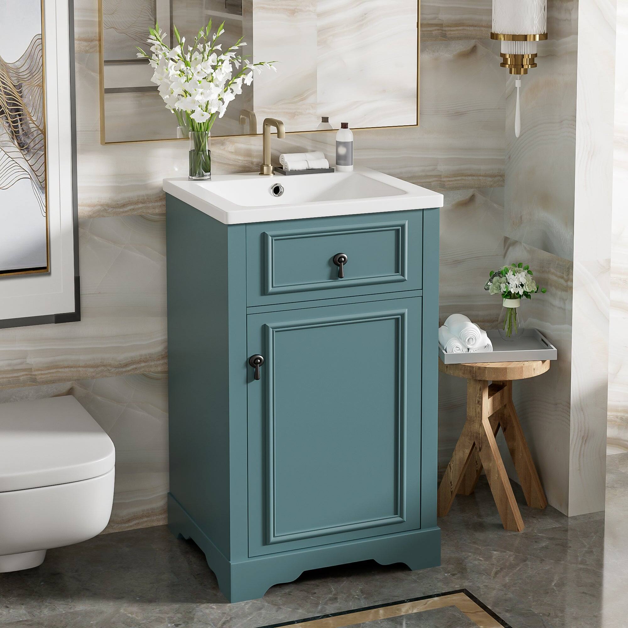 Alt View 4. Boyel Living - 20 Inch Green Bathroom Vanity with Ceramic Sink Soft Close Door Adjustable U-Shaped Shelf Door Storage Rack - Gray.