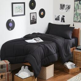 Sweet Home Collection - 7PC Campus Ready Dorm Twin XL Bedding Bundle, Solid Comforter, Bed Pillows and Sheet Set - Black