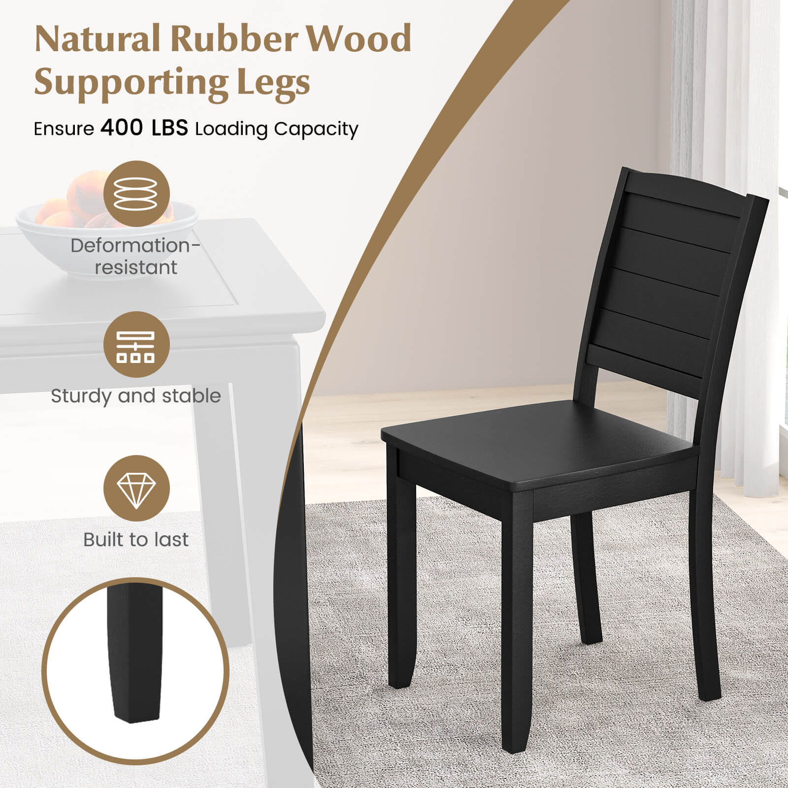 Natural Rubber Wood Supporting Legs  
Ensure 400 LBS Loading Capacity  

- Deformation-resistant  
- Sturdy and stable  
- Built to last