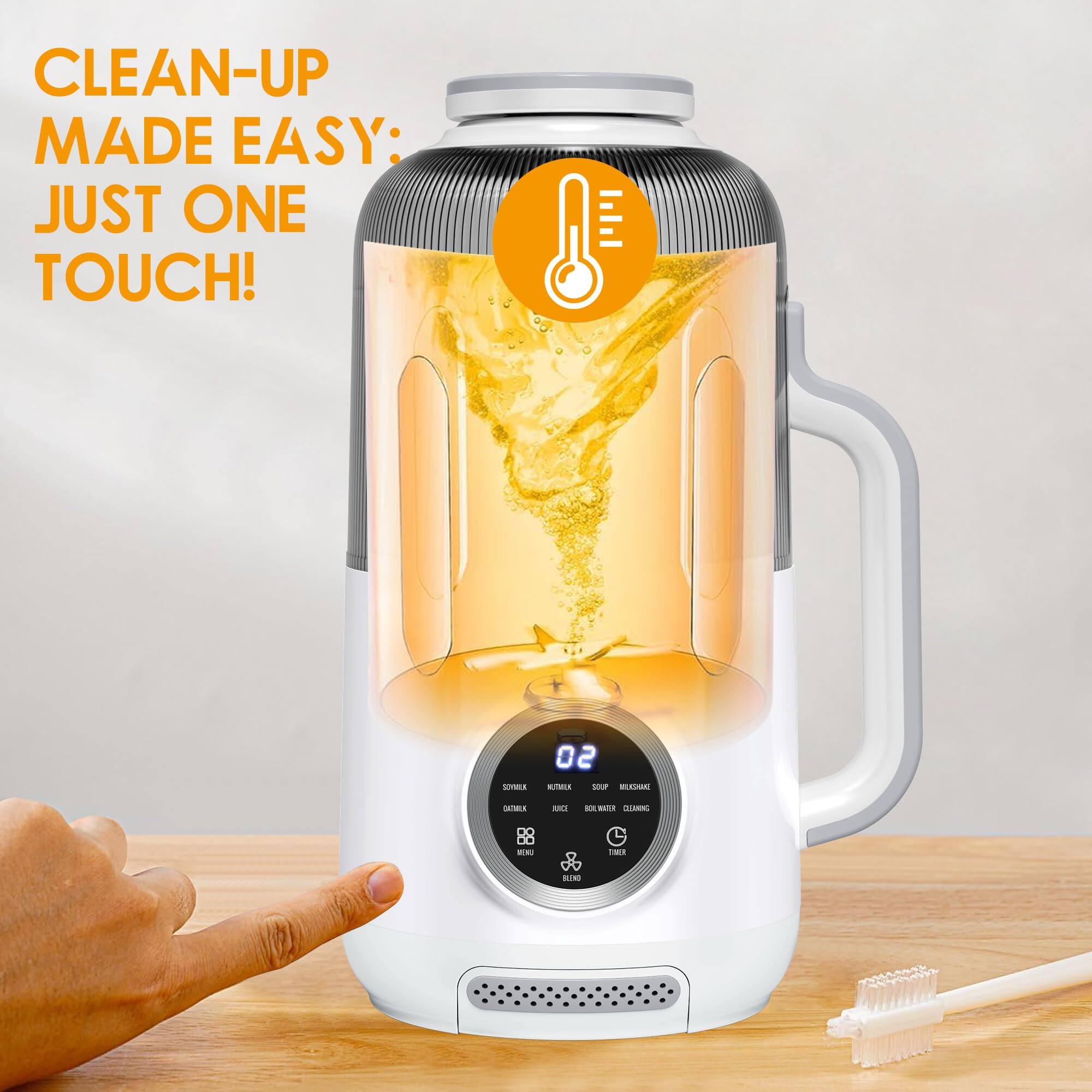 CLEAN-UP MADE EASY: JUST ONE TOUCH!

02
MIXING
SOAP WATER
CLEANING
TIMER
BLEND