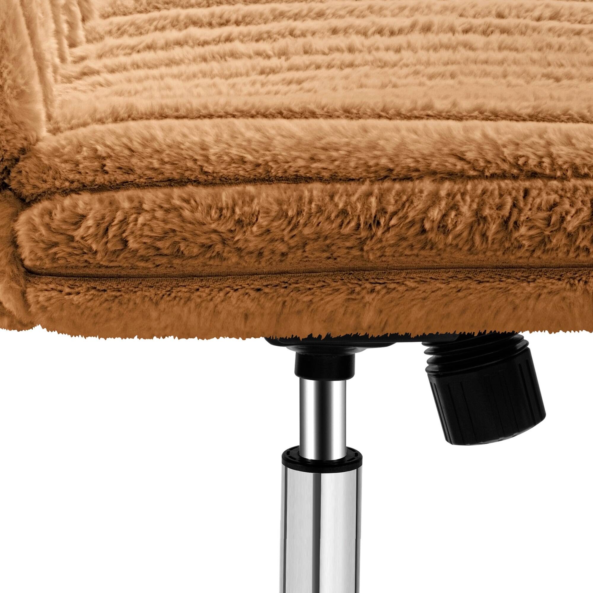Alt View 6. KERDOM - Wide Seat Swivel Vanity Chair Height Adjustable, Armless Office Chair No Wheel, Soft Plush Makeup Chair For Home Bedroom - Brown.