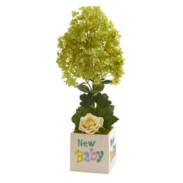 BreeBe - 21" Peegee Hydrangea and Rose Artificial Arrangement in Vase - Green