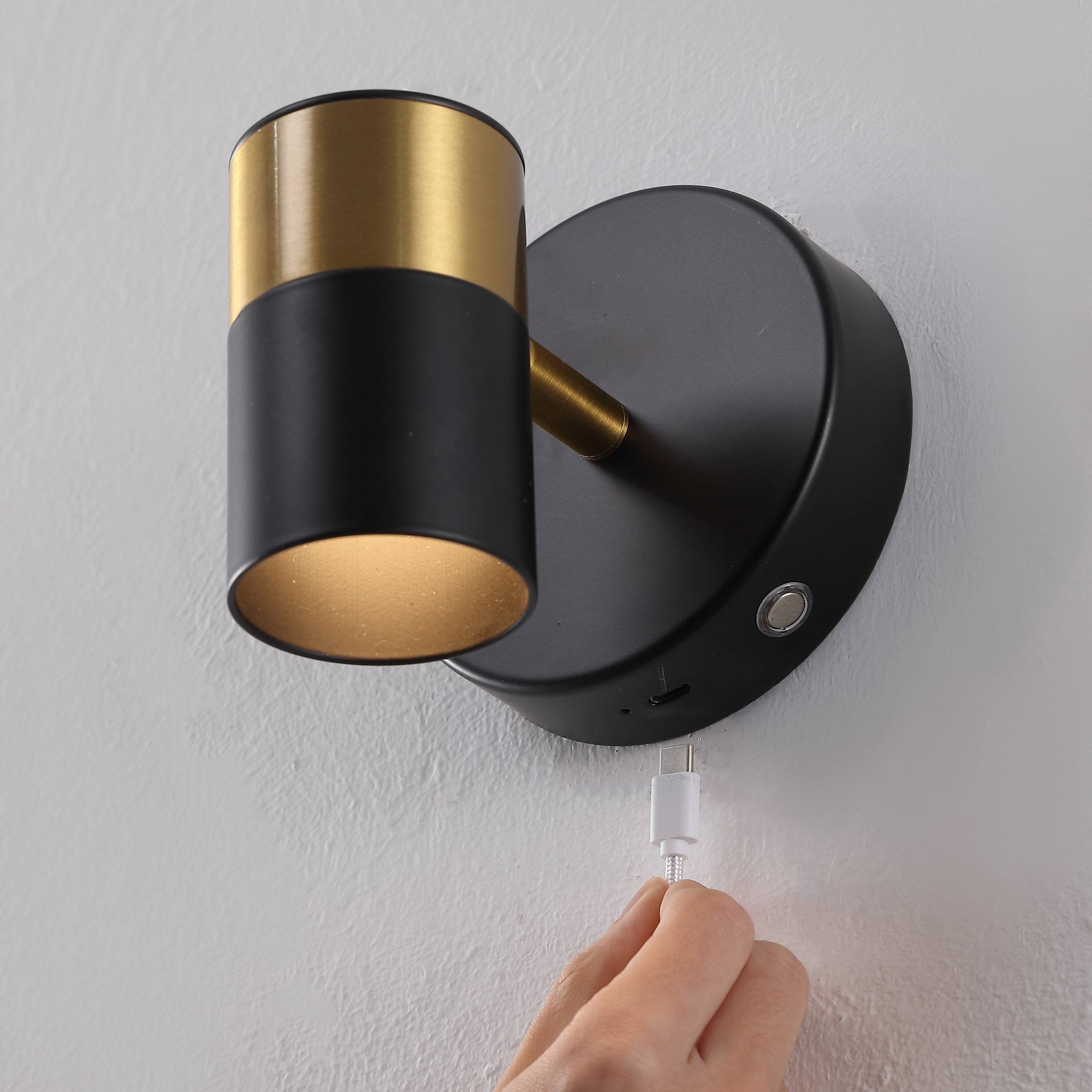 Alt View 10. Jonathan Y - Paola 6" 1-Light Adjustable Head Integrated Dimmable LED Rechargeable Spotlight with Touch Sensor, Black/Brass Gold - Black/Brass Gold.