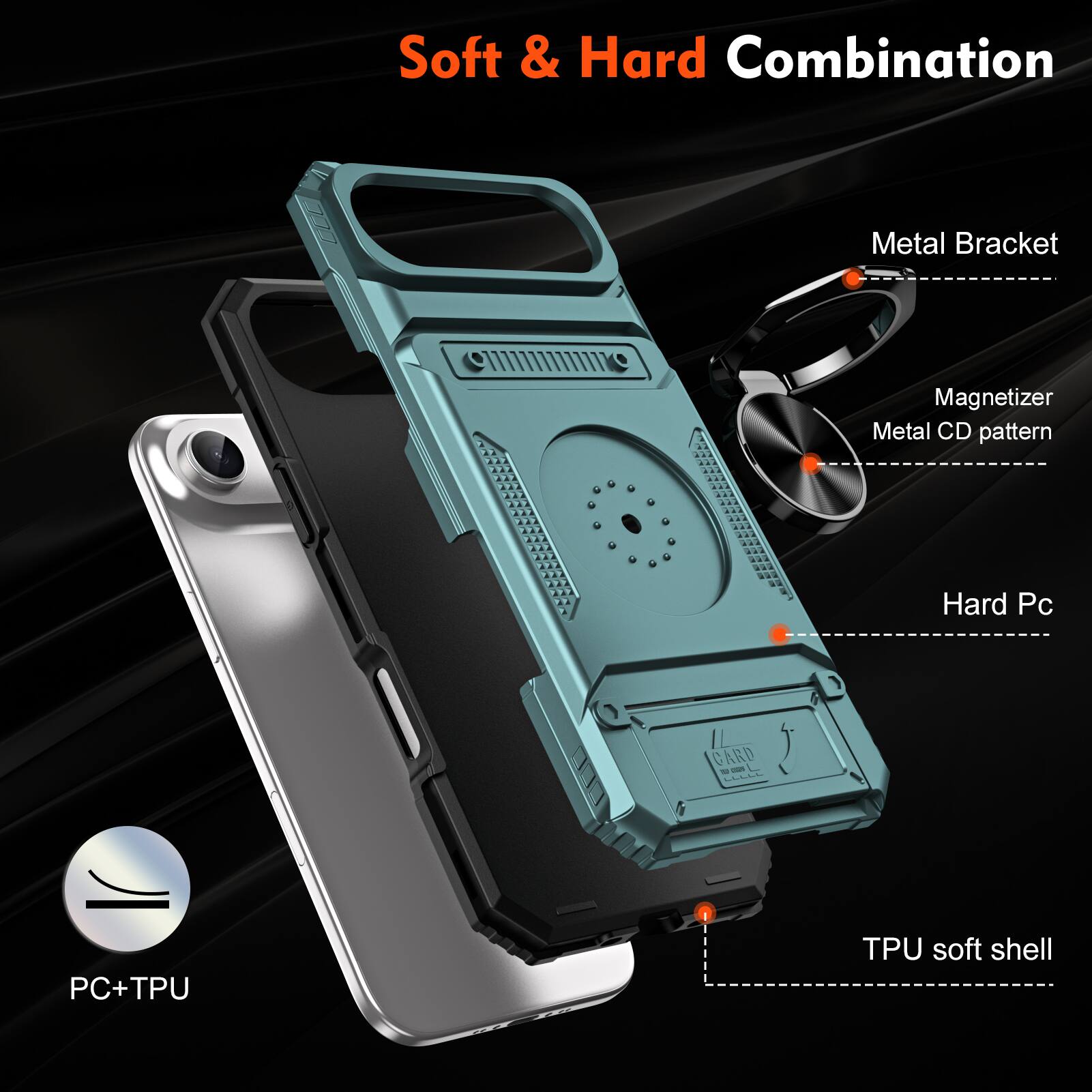 Soft & Hard Combination Metal Bracket Magnetizer Metal CD pattern Hard Pc 0 CARD - - PC+TPU TPU soft shell