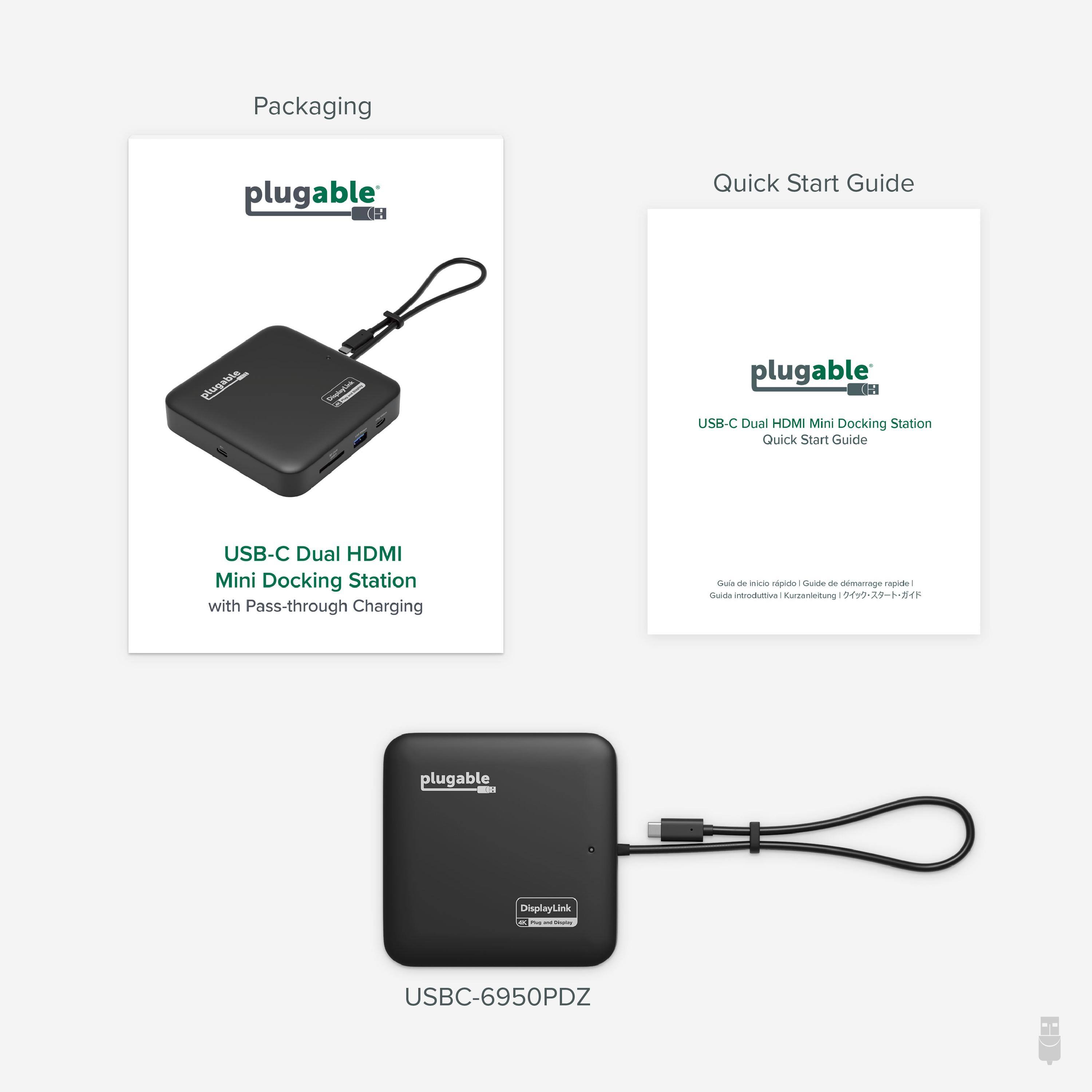 Plugable 7 in 1 USB C Docking Station Dual Monitor Dual HDMI Dock