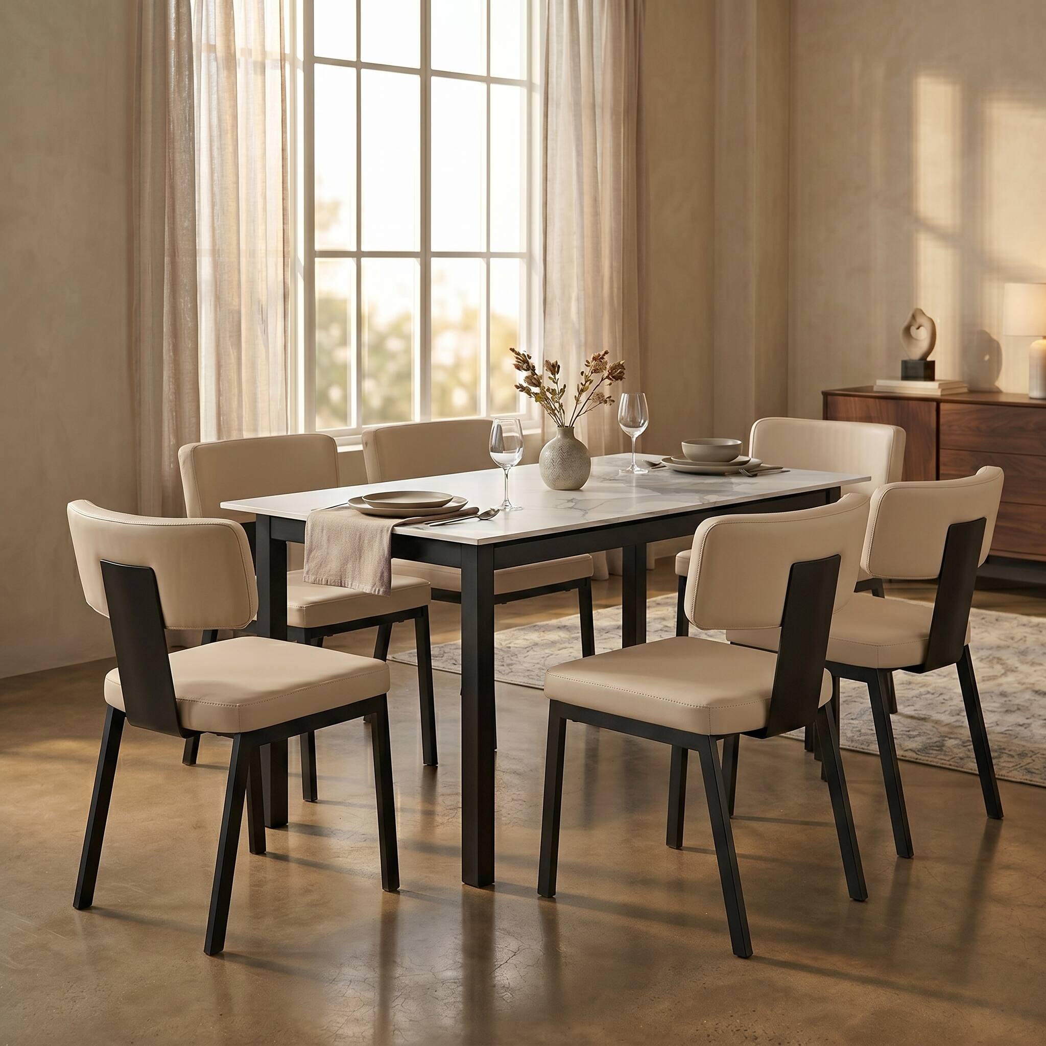Angle. LeisureMod - Teres Leather Dining Chair, Ergonomic Mid-Century Modern Kitchen Accent Chair, Steel Legs - Soft Taupe.
