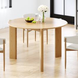 PexFix - Minimalist Farmhouse Round Solid Oak 42 in. W Three Legs Kitchen & Dining Table Seats 4 - Natural
