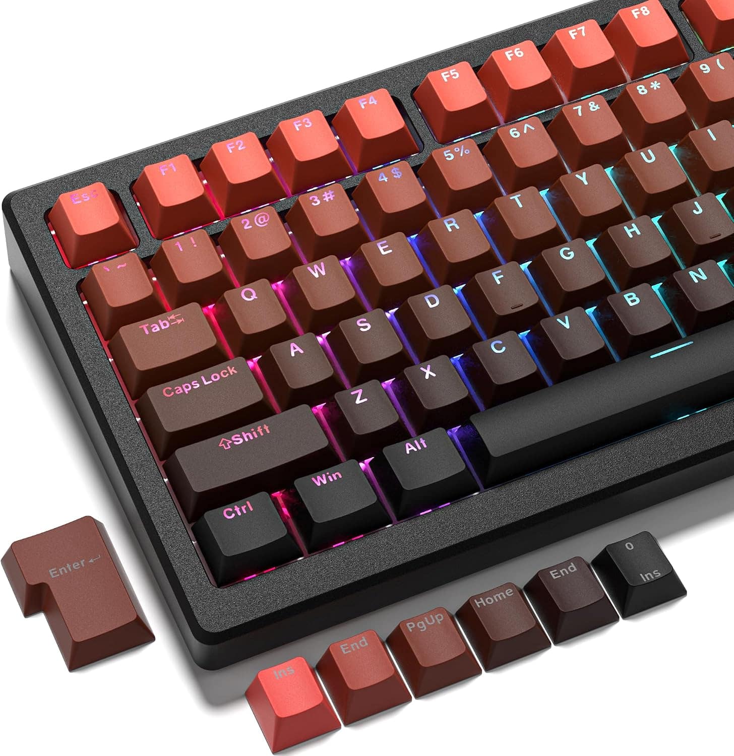 Womier - Shine Through PBT Keycaps Set, OEM Profile Custom Keycaps for Cherry Gateron MX Switches Mechanical Keyboard - Red