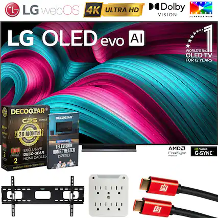 - LG webOS 4K ULTRA HD LG OLED evo AI
- Dolby VISION FILMMAKER MODE
- WORLD'S No. 1 OLED TV FOR 12 YEARS
- DECOGEAR CPS BUNDLE
- 26 MONTH CPS PREMIUM PROTECTION
- EXCLUSIVE DECOGEAR HDMI CABLES
- TELEVISION HOME THEATER ESSENTIALS
- AMD FreeSync Premium
- NVIDIA G-SYNC
- 1