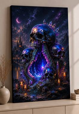 FC Design - Large Crystal Skull Cavern Wall Art Canvas Print 24x36" Cosmic Night Gothic Painting for Home Decor - MultiColor