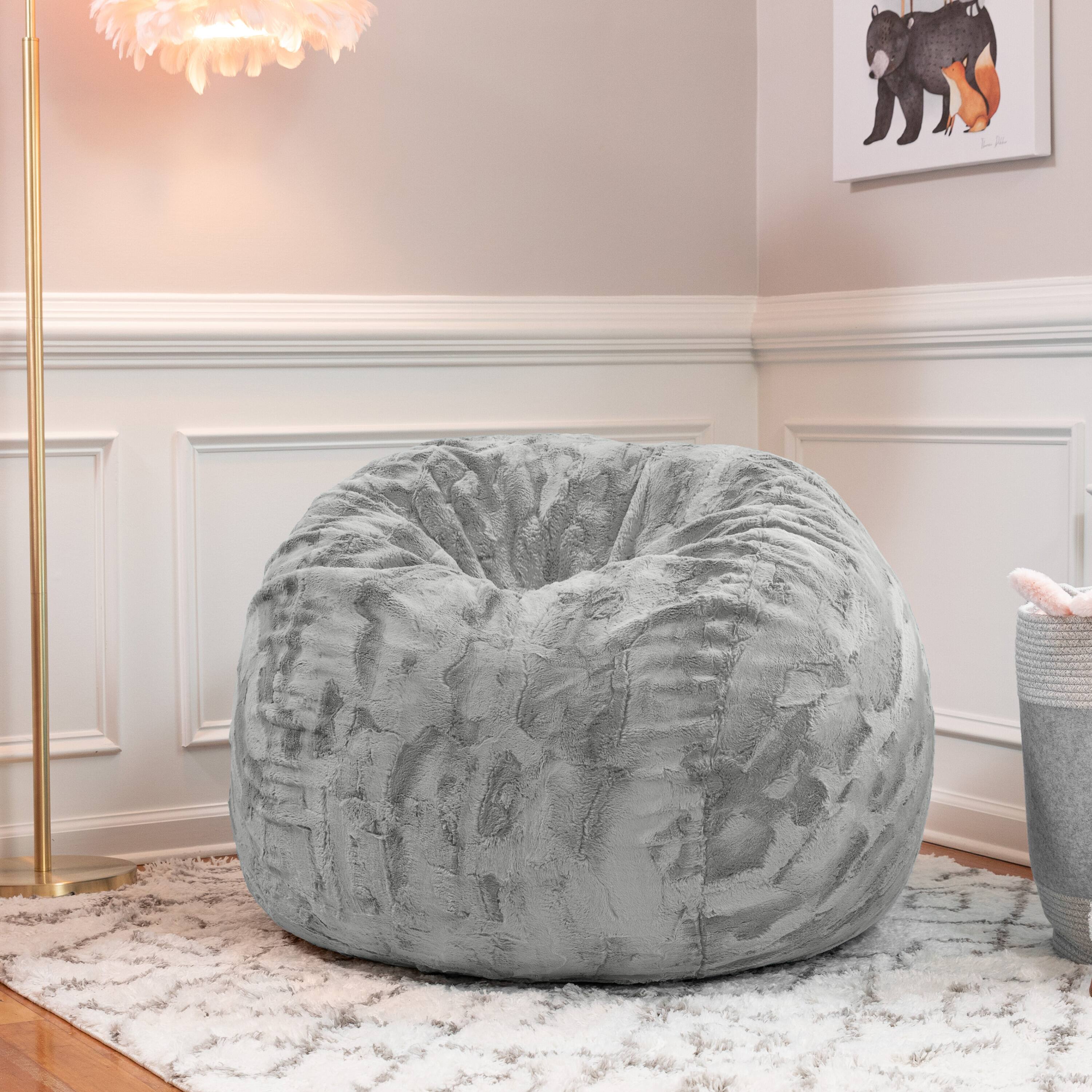 Left. Jaxx - Jaxx Saxx 3 Foot Bean Bag Chair - Faux Fur - Fun Colors, Silver - Silver.
