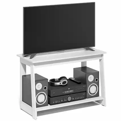 Front. Furinno - BEGINNING TV Stand, 2-Tier Open Back Rectangular Entertainment Center with Open Shelf, TV Console for TV up to 36 Inch - White.