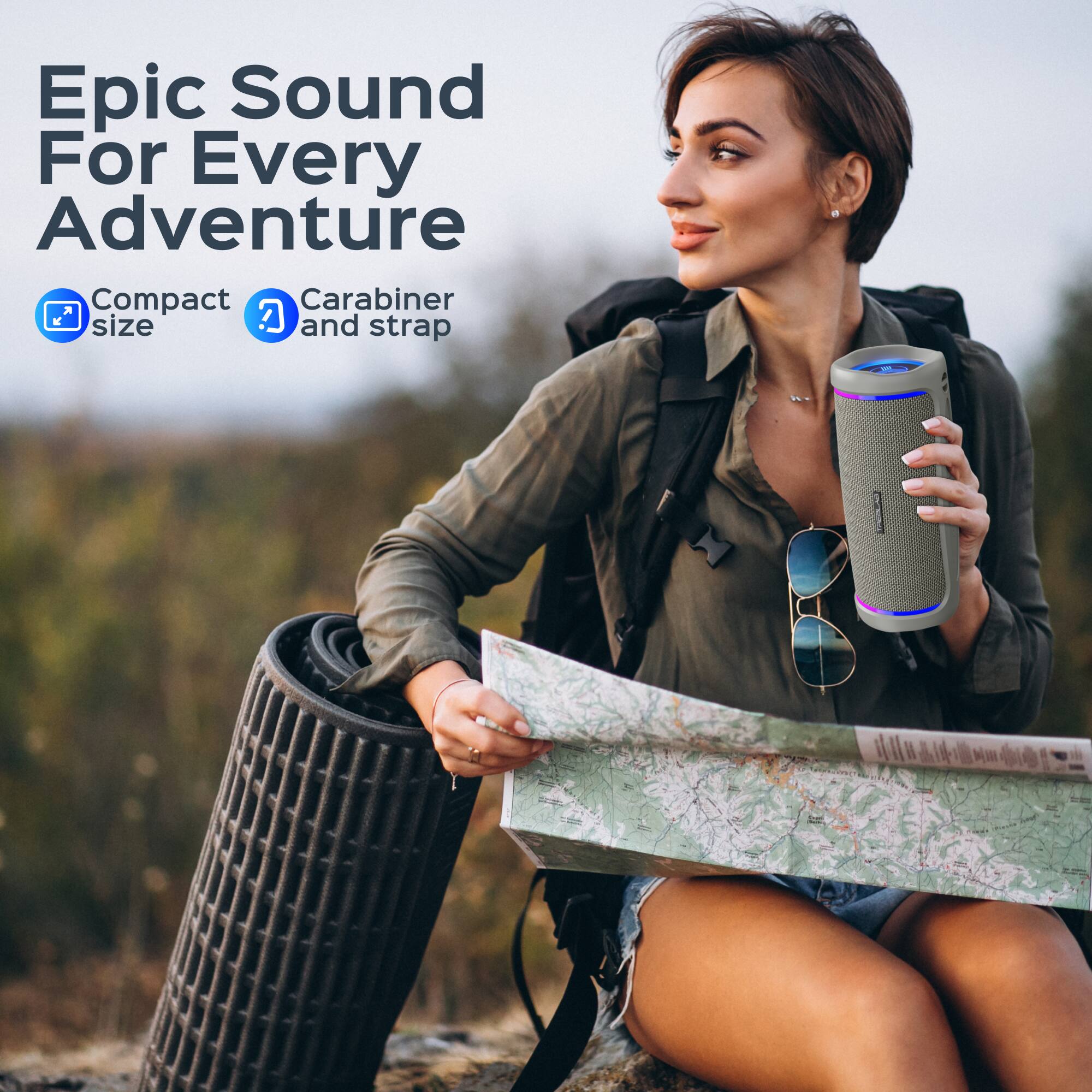 Epic Sound For Every Adventure

- Compact size
- Carabiner and strap