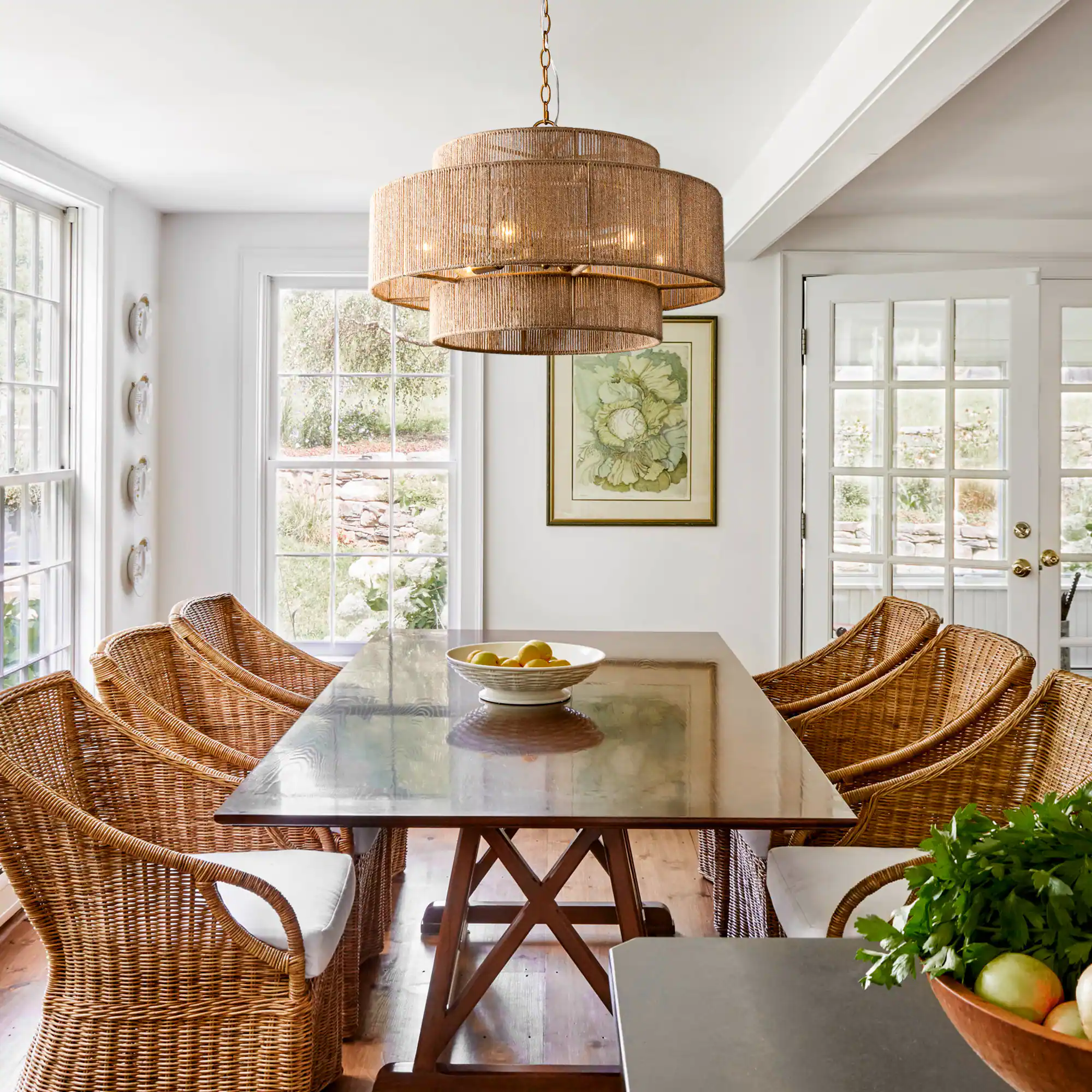 Angle. Parrot Uncle - Bohemian Antique Gold 6-Light Drum Chandeliers  with Natural Rope Shade - Bronze.