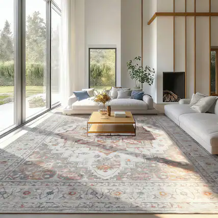 Front. RYHNUYNE - 9x12 Area Rugs for Living Room,Orange Vintage Large Area Rug, Washable Stain Resistant Carpet,Home Decor Rug for Office - Orange-Gray.