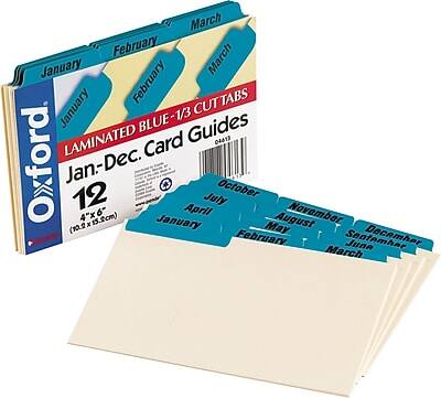 Oxford  
LAMINATED BLUE-1/3 CUT TABS  
Jan-Dec. Card Guides  
12  
4"x6" (10.2cm x 15.1cm)  

January  
February  
March  
April  
May  
June  
July  
August  
September  
October  
November  
December