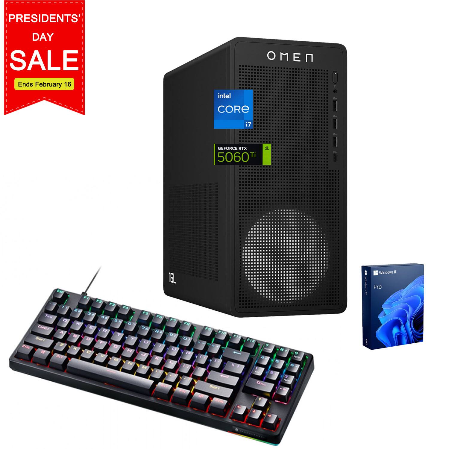 HP - Omen 16L Gaming DT - Intel Core i7-14700F - NVIDIA GeForce RTX 5060 Ti - 64GB RAM - 1TB SSD - Thunderobot RGB Keyboard - Black