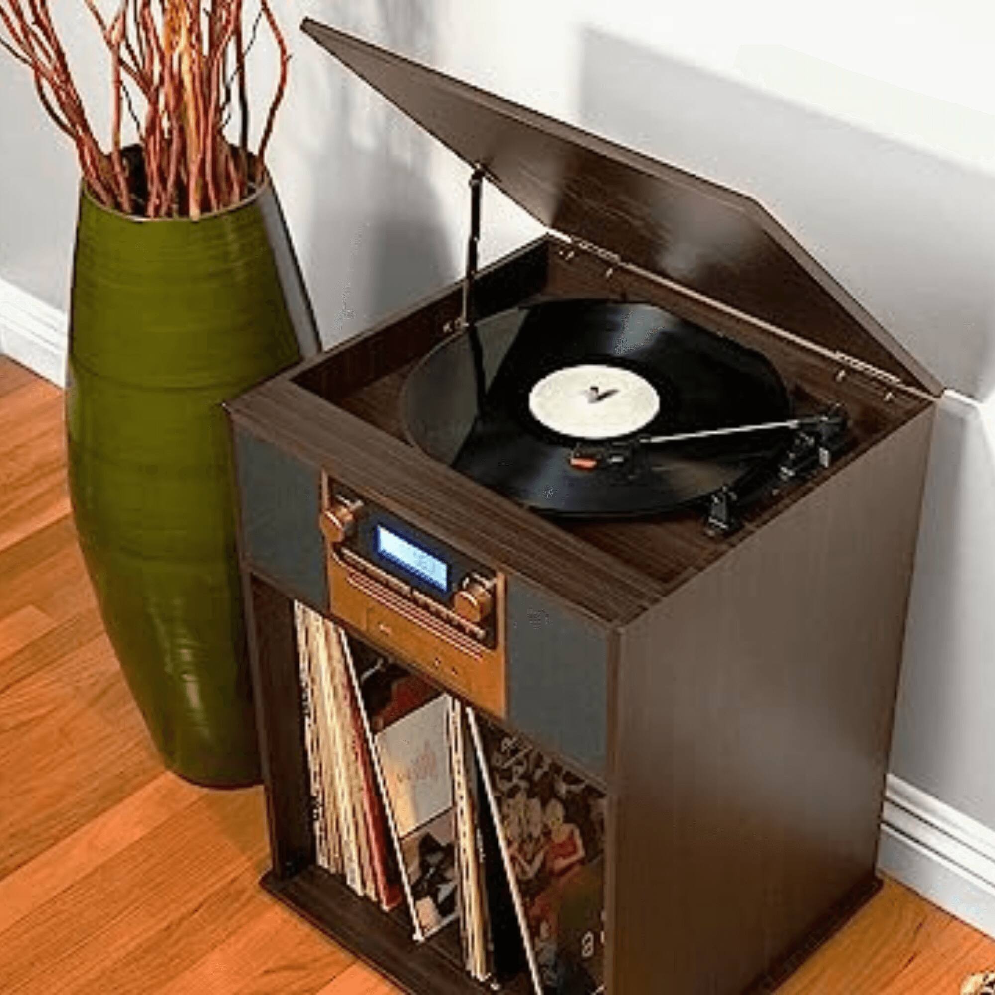 Angle. Victor Audio - Boyleston 7-in-1 3-Speed Turntable Music Center w Album Storage and USB Port - Espresso.